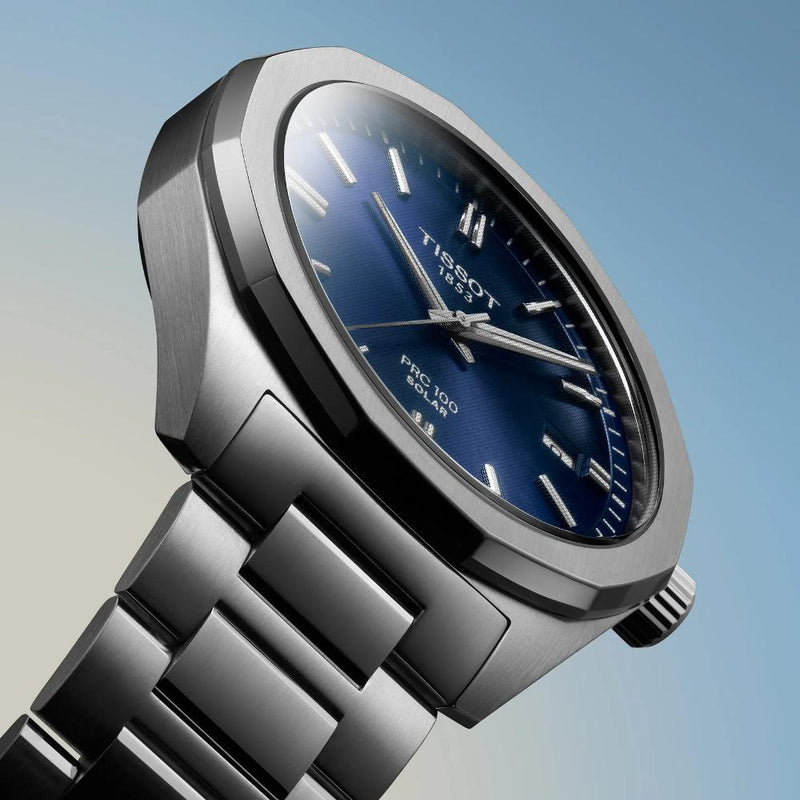 Tissot PRC 100 Solar Silver Steel Blue Dial 39mm Watch T1514221104100