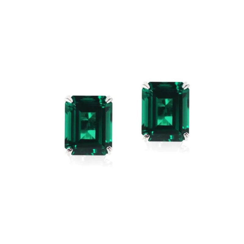 Carat London 9ct White Gold Fulton Emerald Double Prong Stud Earrings