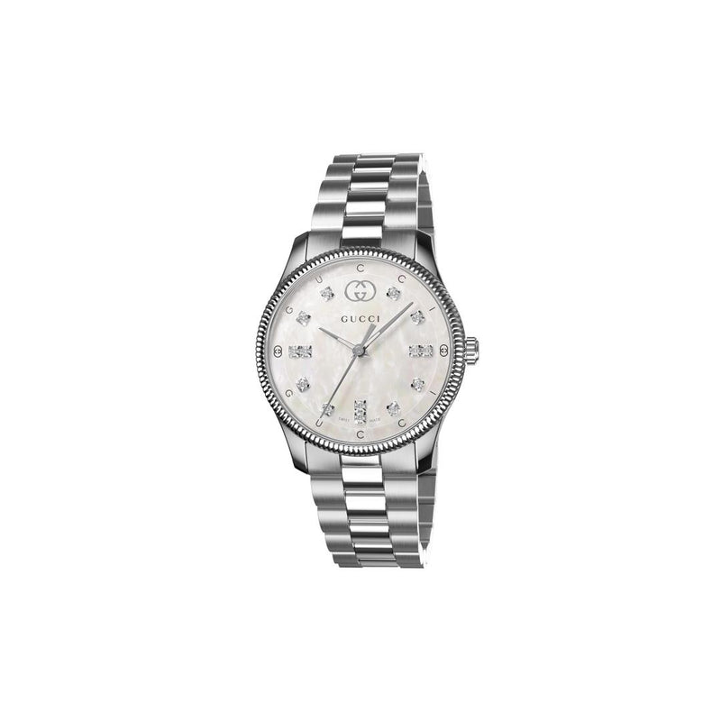 Gucci G-Timeless Quartz White Mother of Pearl Dial 29mm Diamond Ladies Watch YA1265064