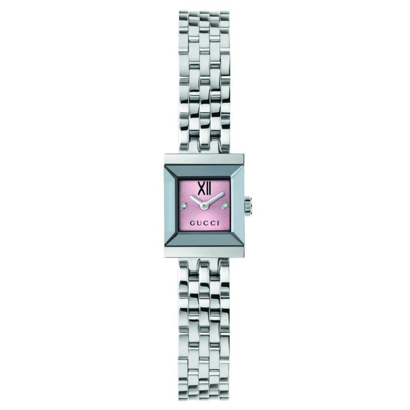 Gucci G-Frame Silver Steel Pink Dial with Diamonds Ladies Watch YA128539