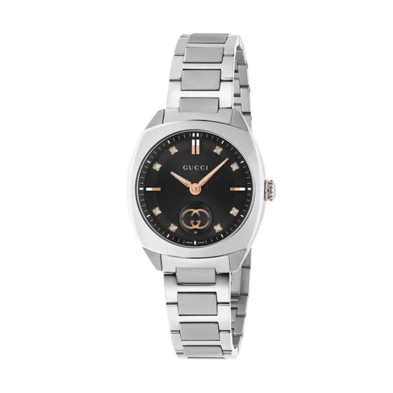 20% OFF - Gucci Interlocking Quartz Silver Steel Black Dial 29mm Watch YA142513