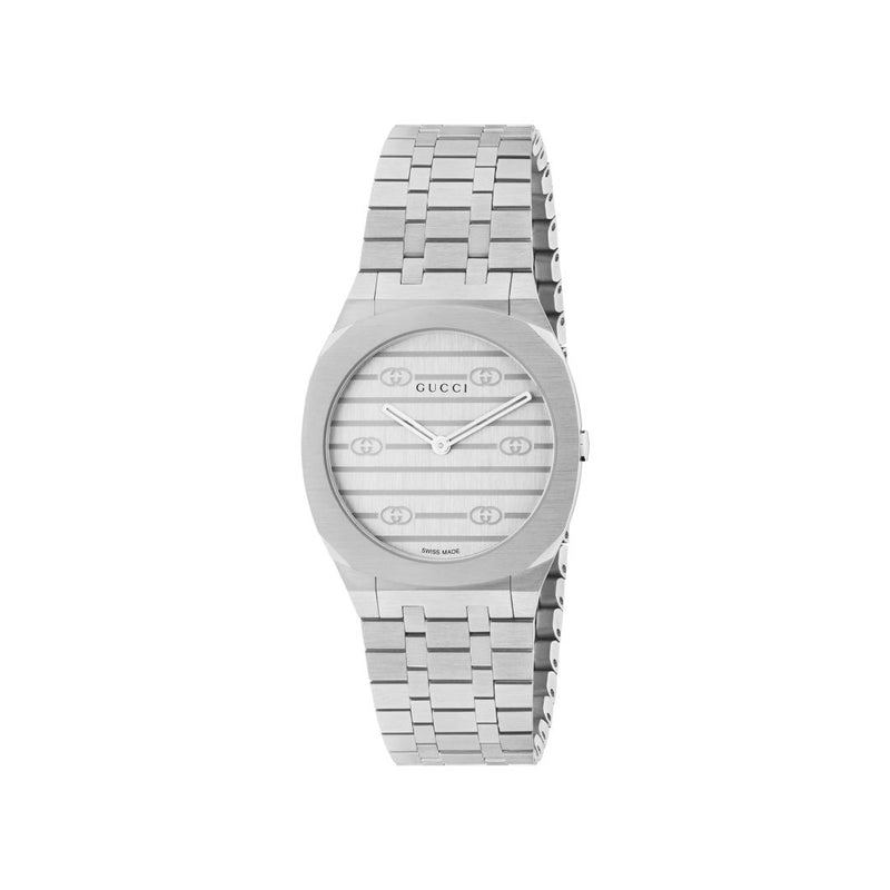 Gucci 25H Silver Steel 30mm Ladies Watch YA163501