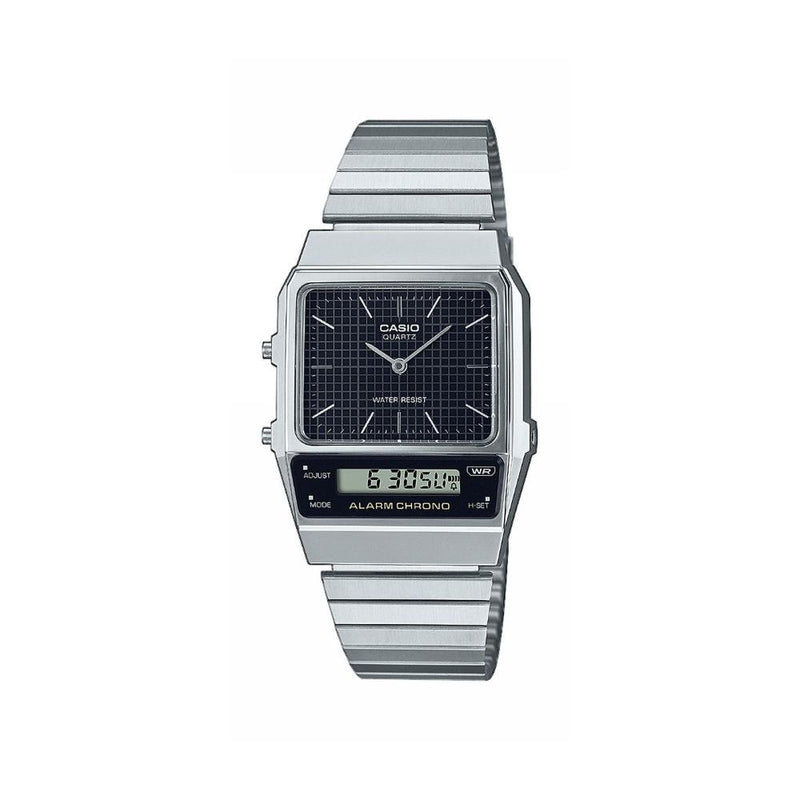 Casio Vintage Analogue-Digital Silver Steel Black Dial Watch AQ-800E-1AEF
