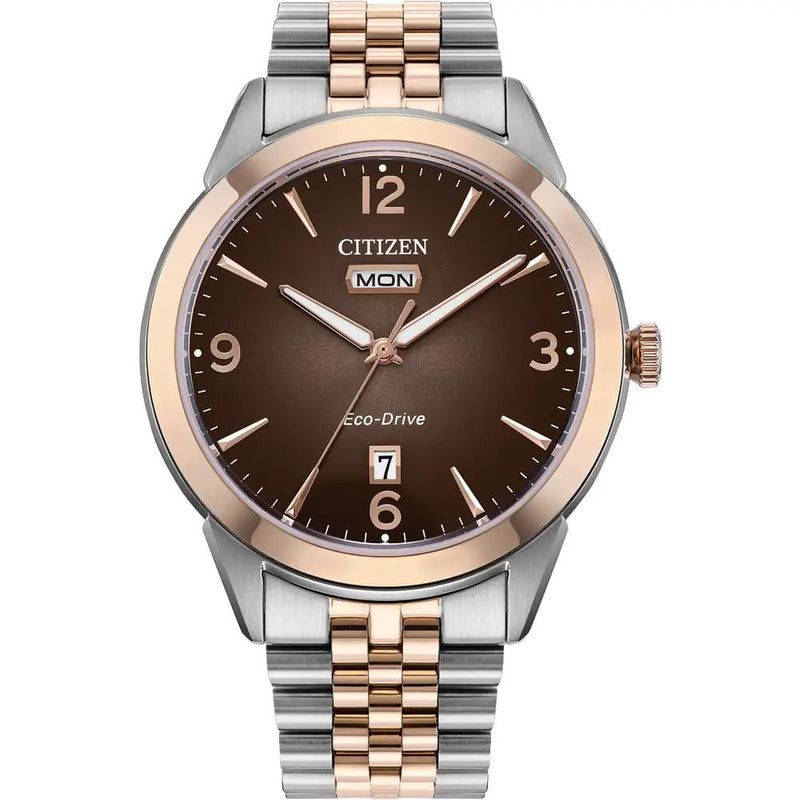 Citizen Rolan Eco-Drive Two Tone Steel Brown Dial 41mm Watch AW0156-57X