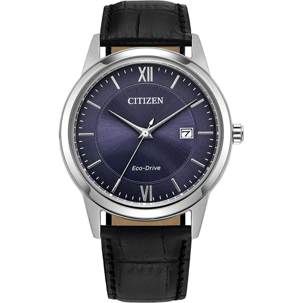 Citizen Corse Eco-Drive Black Leather Blue Dial 41mm Mens Watch AW1780-09L
