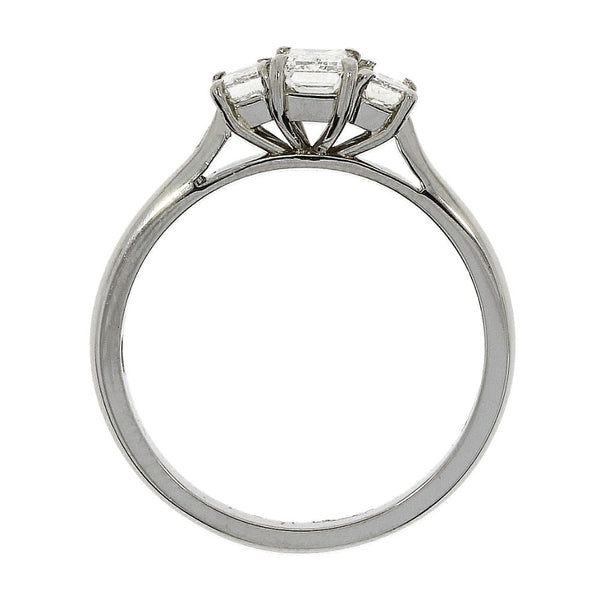 Platinum Three Stones Emerald Cut Diamond Ring