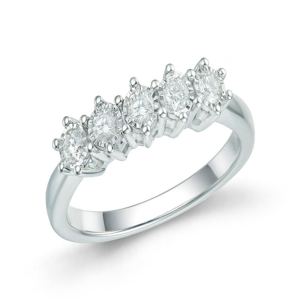 18ct White Gold Five Stones Diamond Ring