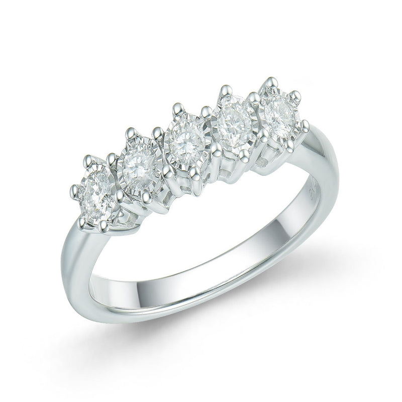 18ct White Gold Five Stones Diamond Ring