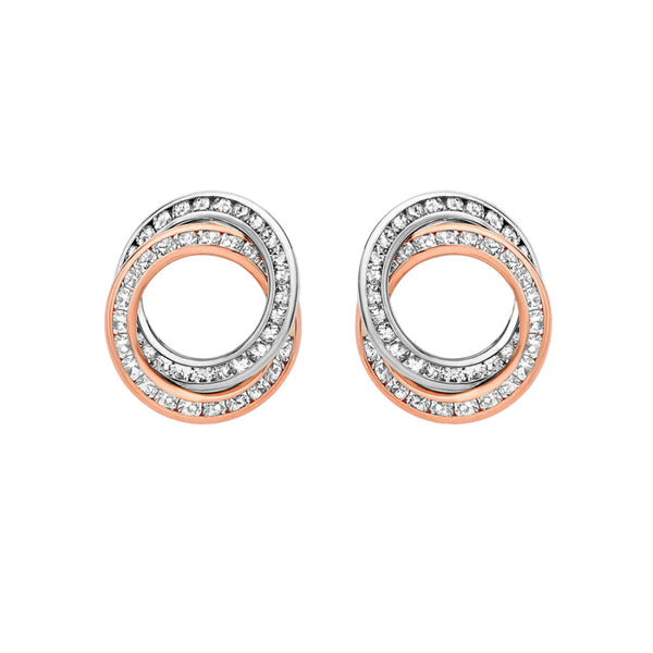 9ct Two Tone Gold Cubic Zirconia Double Ring Earrings