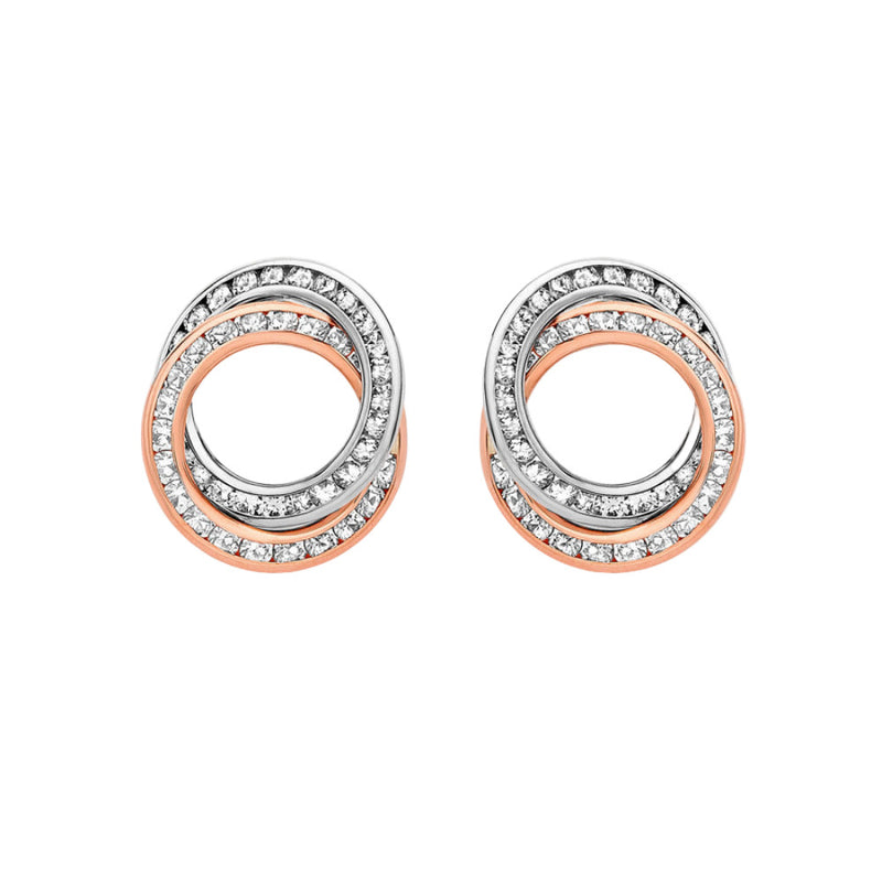9ct Two Tone Gold Cubic Zirconia Double Ring Earrings