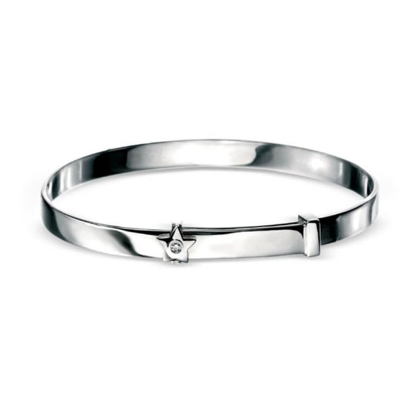 Sterling Silver Baby Star Motif Expandable Diamond Bangle