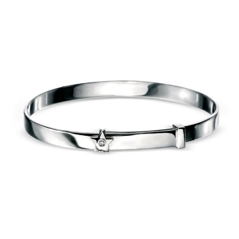 Sterling Silver Baby Star Motif Expandable Diamond Bangle