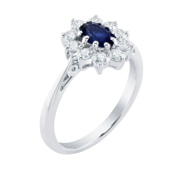 18ct White Gold Diamond and Oval Sapphire / Emerald / Ruby Ring