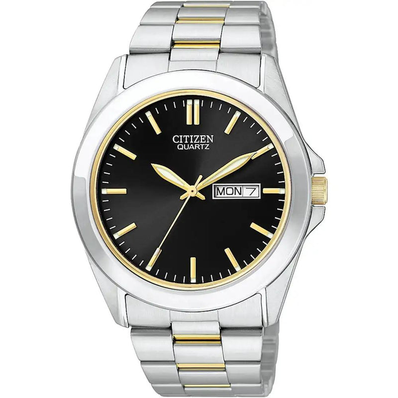 Citizen Quartz Day-Date Two Tone Steel Black Dial 40mm Watch BF0584-56E