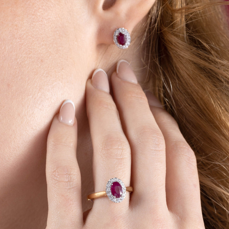 9ct Gold Diamond and Oval Ruby / Sapphire Ring