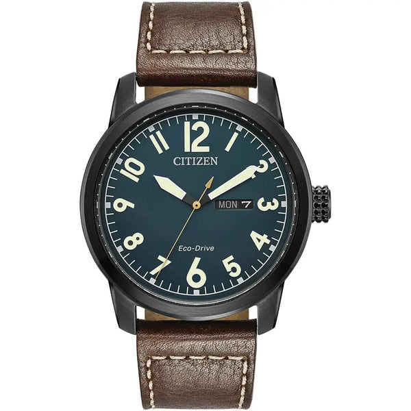 Citizen Sport Eco Drive Chandler Military Brown Leather 42mm Watch BM8478-01L