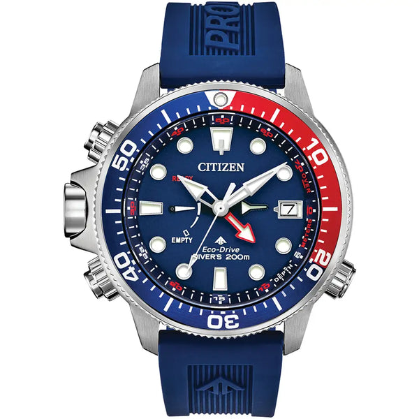 Citizen Promaster Aqualand Eco Drive Silver Steel Blue Silicon 46mm Mens Watch BN2038-01L
