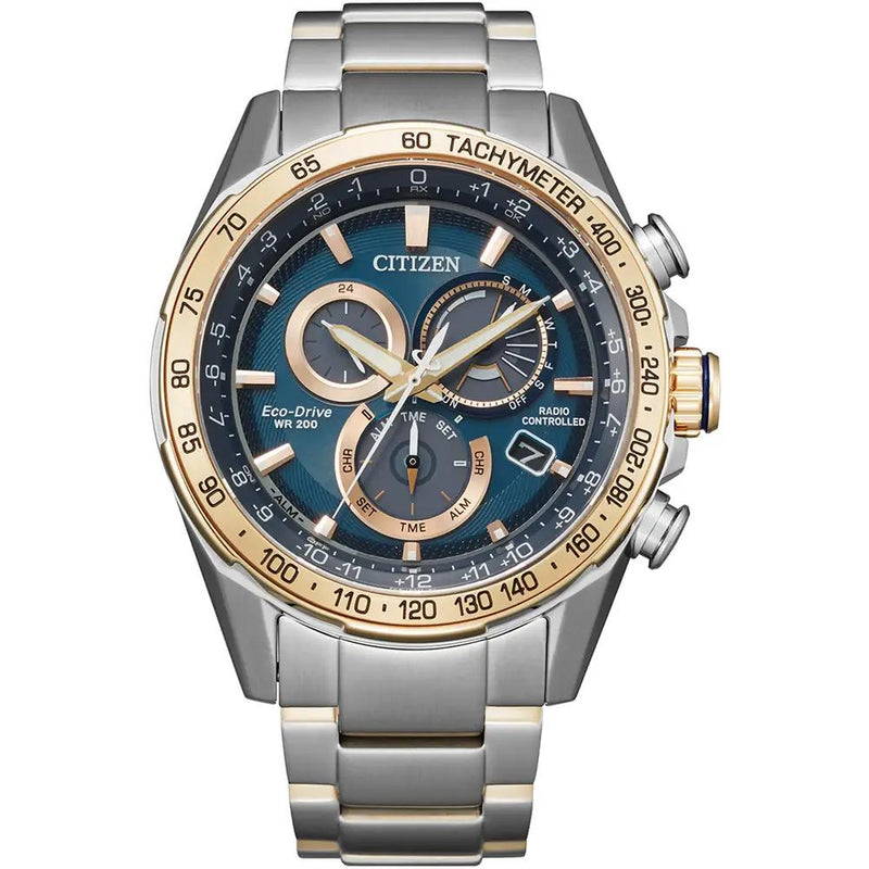 Citizen Perpetual Chrono A.T Eco Drive Two Tone Steel 43mm Mens Watch CB5916-59L