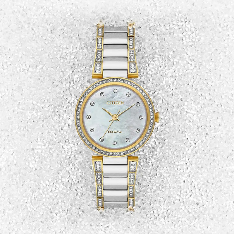 Citizen Silhouette Eco Drive Two Tone Steel Crystal 28mm Ladies Watch EM0844-58D