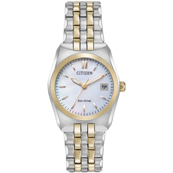 Citizen Corso Eco Drive Two Tone Steel Mother of Pearl Dial 28mm Ladies Watch EW2296-58D