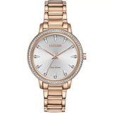Citizen Sihouette Eco Drive Rose Gold Steel Crystal 36mm Ladies Watch FE7043-55A
