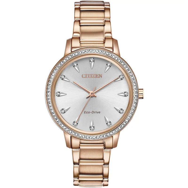 Citizen Sihouette Eco Drive Rose Gold Steel Crystal 36mm Ladies Watch FE7043-55A