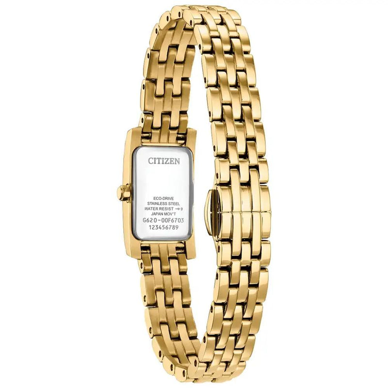 Citizen Petite Palidoro Eco-Drive Gold Tone Steel Mother of Pearl Dial 28x14mm Ladies Crystal Watch EG7112-59D