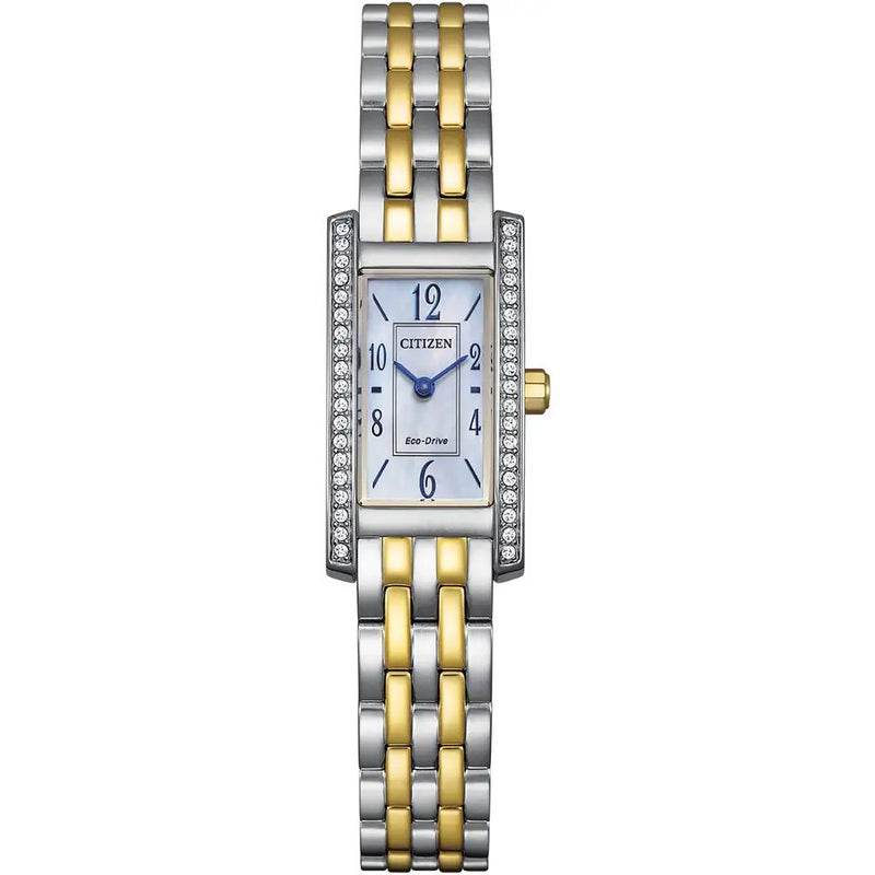 Citizen Petite Palidoro Eco-Drive Two Tone Steel Mother of Pearl Dial 28x14mm Ladies Crystal Watch EG7114-53D