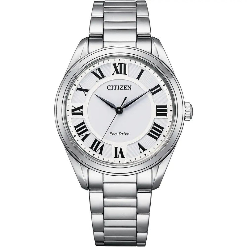 Citizen Arezzo Eco Drive Silver Steel White Dial 35mm Ladies Watch EM0970-53A