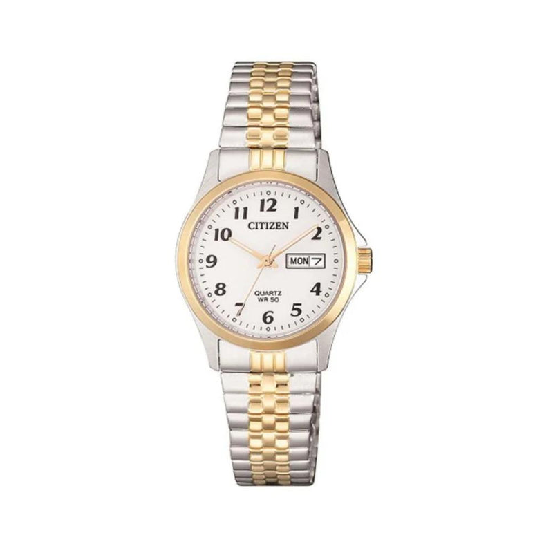 Citizen Quartz Two Tone Gold Steel White Dial 26mm Ladies Watch EQ2004-95A