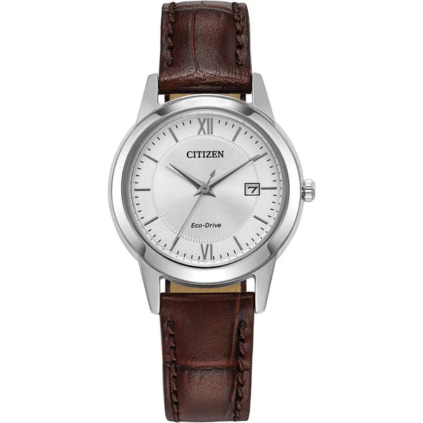 Citizen Eco Drive Silver Dial Brown Leather 30mm Watch FE1087-28A