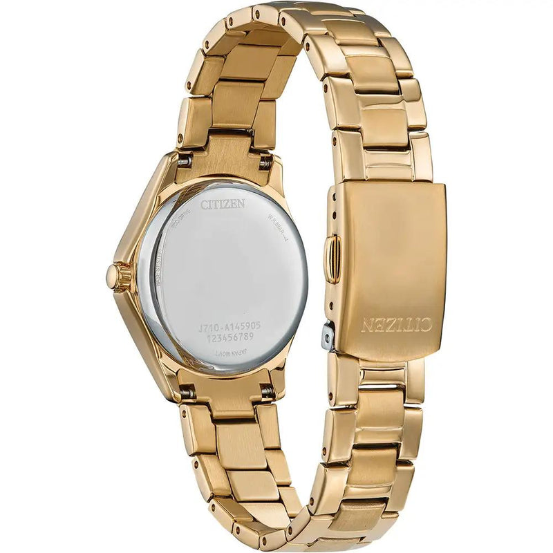 Citizen Eco-Drive Silhouette Gold Steel Gold Dial 30mm Ladies Crystal Watch FE1147-79P