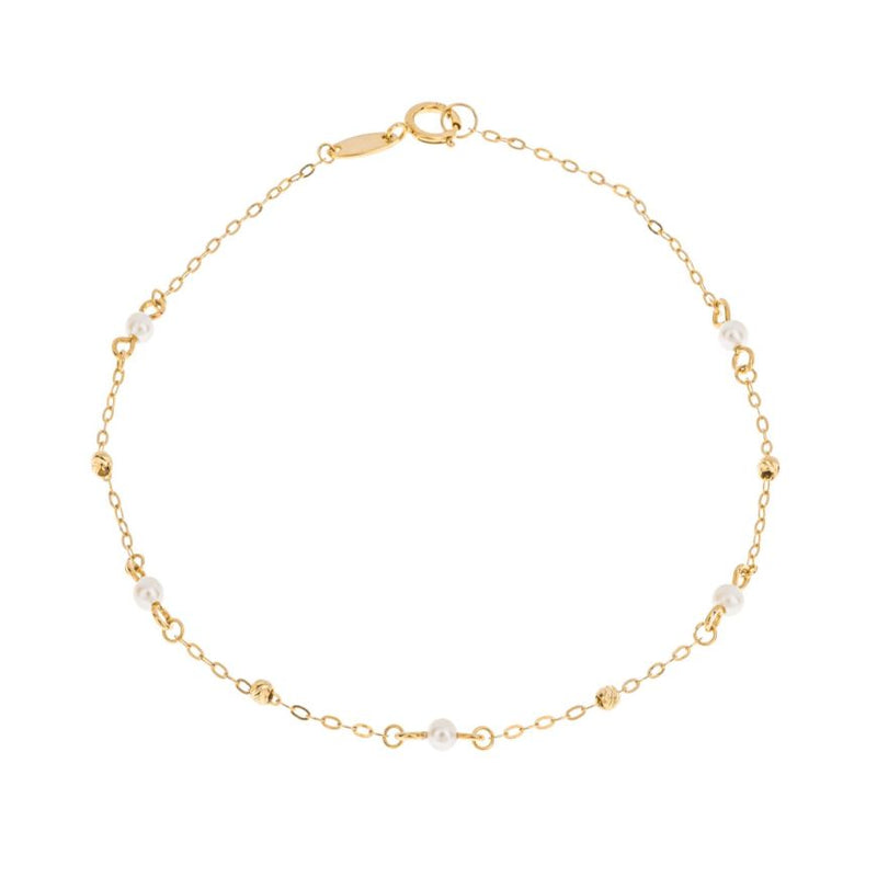 9ct Gold Cultured Pearl Trace 19cm Bracelet