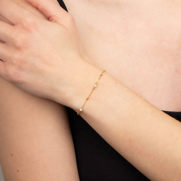 9ct Gold Cultured Pearl Trace 19cm Bracelet