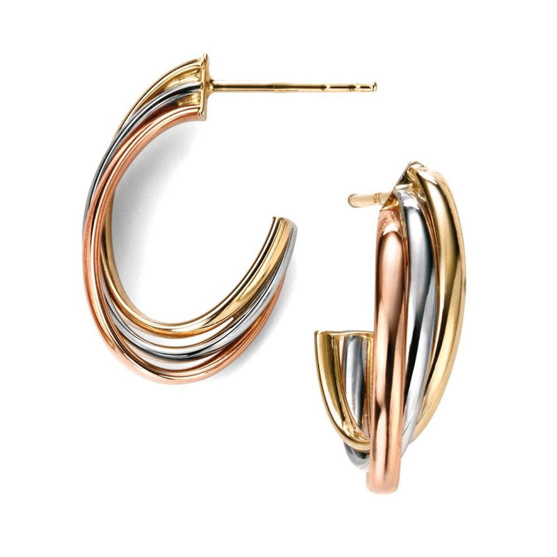 9ct Three Tone Gold Open Hoop Earrings