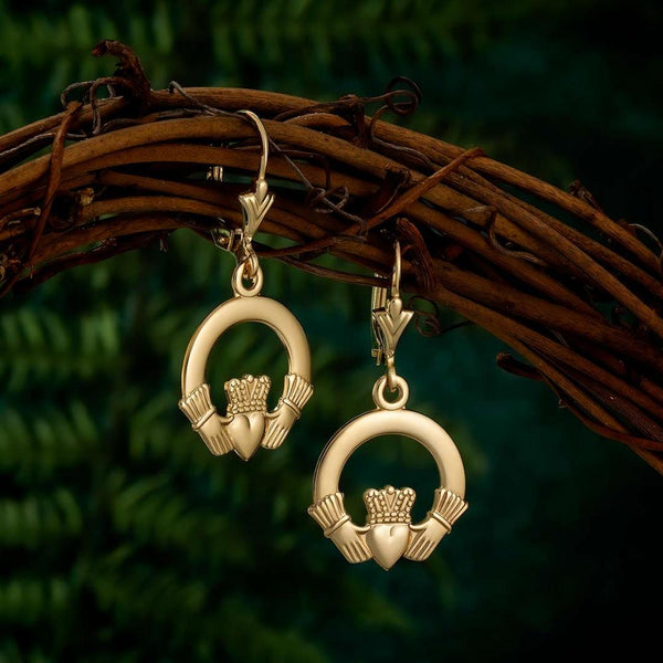 14ct Gold Claddagh Drop Earrings
