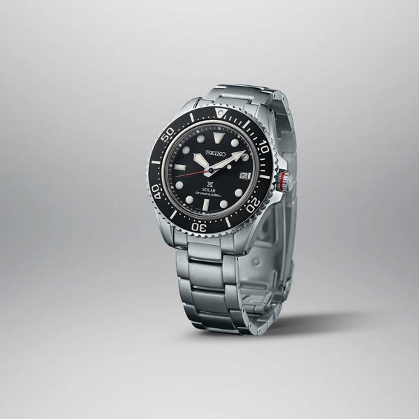 Seiko Prospex Solar Diver Silver Steel Black Dial 42.80mm Watch SNE589P1