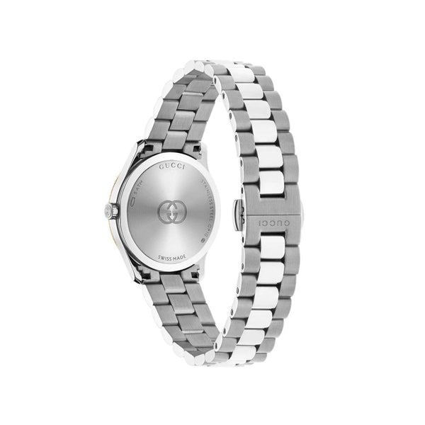 Gucci G-Timeless Quartz Pink Gold Tone Bezel Silvee Dial 29mm Watch YA1265070