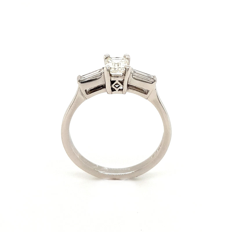 Platinum Emerald and Baguette 0.75ct Diamond Engagement Ring