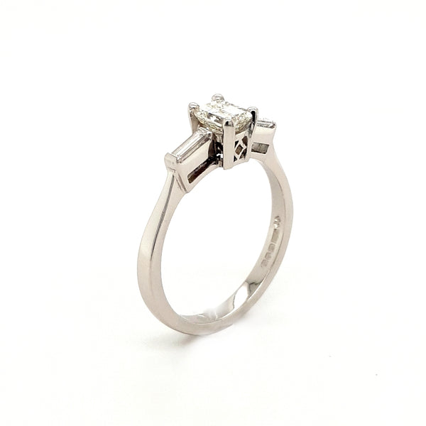 Platinum Emerald and Baguette 0.75ct Diamond Engagement Ring