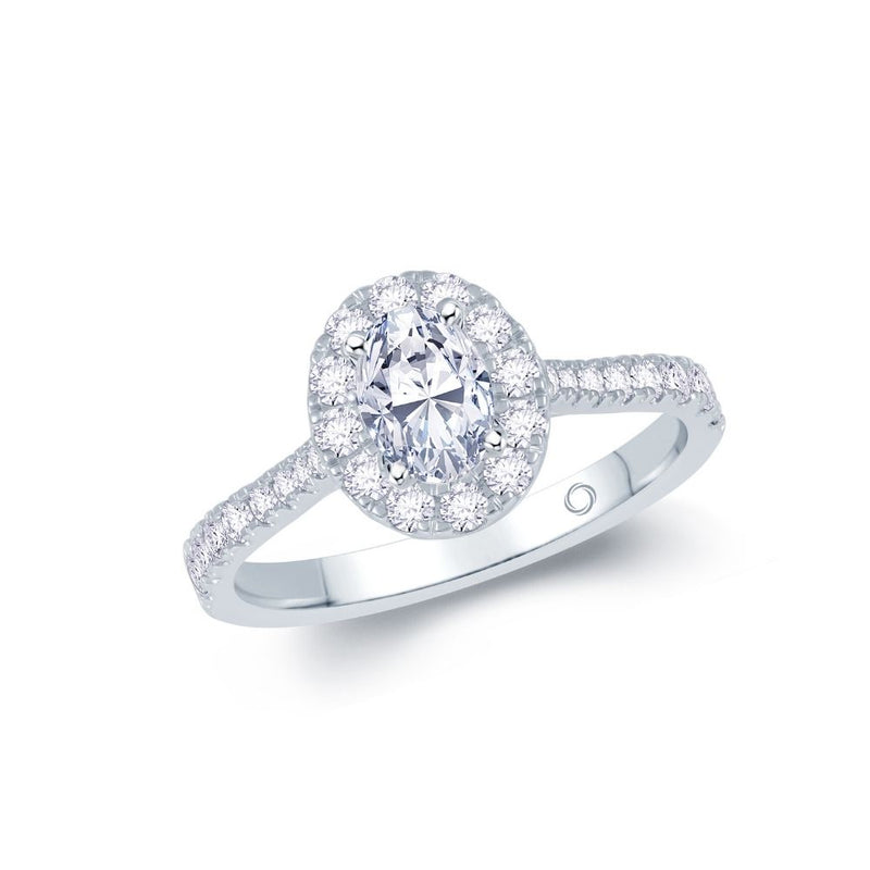Platinum Oval Halo 0.91ct Diamond Engagement Ring
