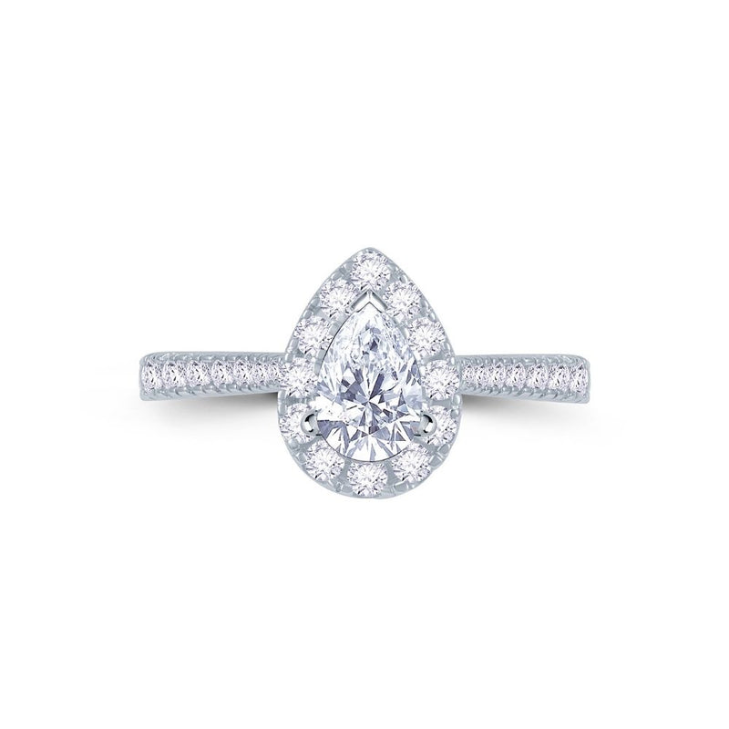 Platinum Pear Cut 0.80ct Diamond Halo Engagement Ring