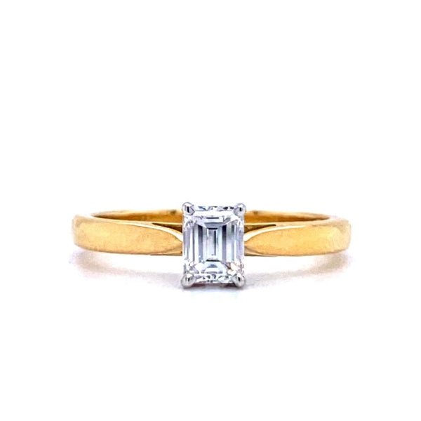 18ct Yellow Gold Emerald Cut Solitaire 0.49ct Diamond Engagement Ring