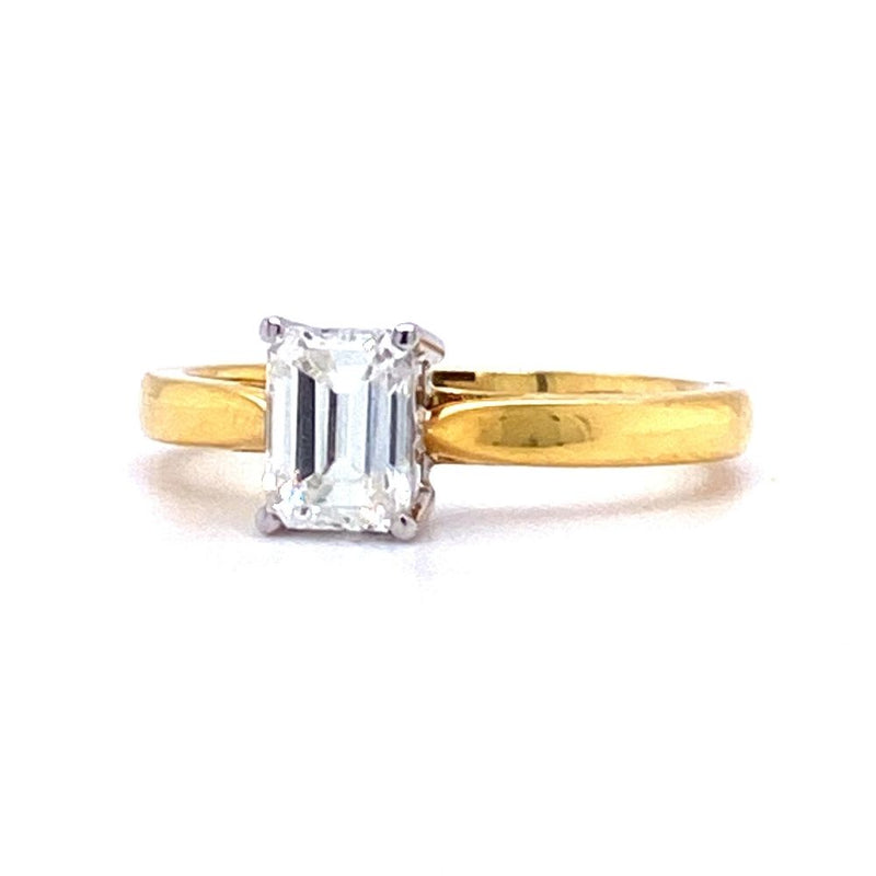 18ct Gold Emerald Cut Solitaire 0.77ct Diamond Engagement Ring