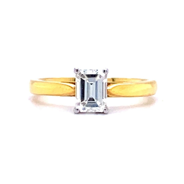 18ct Gold Emerald Cut Solitaire 0.77ct Diamond Engagement Ring