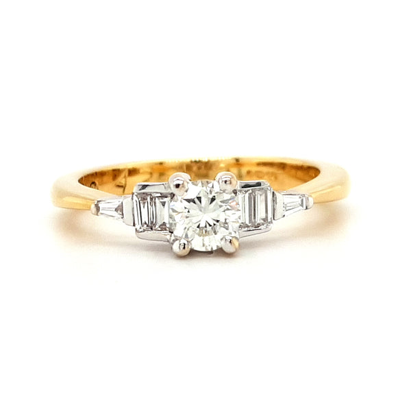 18ct Gold Round and Emerald Cut 0.54ct Diamond Engagement Ring