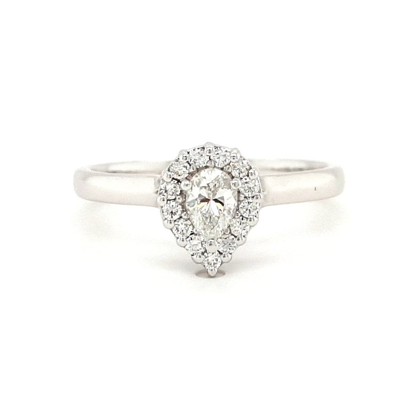18ct White Gold Pear Diamond Halo Engagement Ring