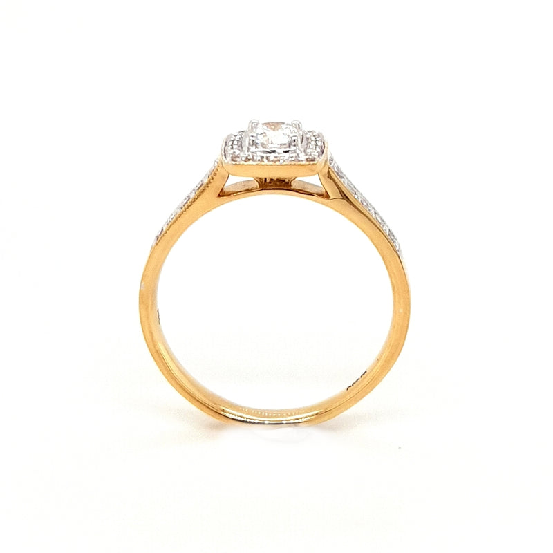 18ct Gold Diamond 0.41ct Cushion Halo Engagement Ring