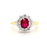 18ct Gold 1.03ct Ruby and 0.62ct Diamond Cluster Engagement Ring