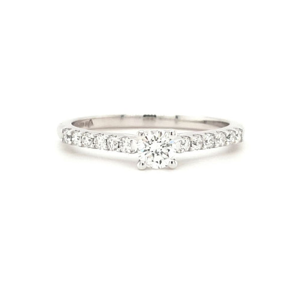 18ct White Gold Solitaire with 0.33ct Diamond Shoulders Engagement Ring